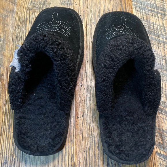 Ariat Womens Black Suede Faux Shearling Western Stitch Scuff Slippers Size 7 - Picture 4 of 6
